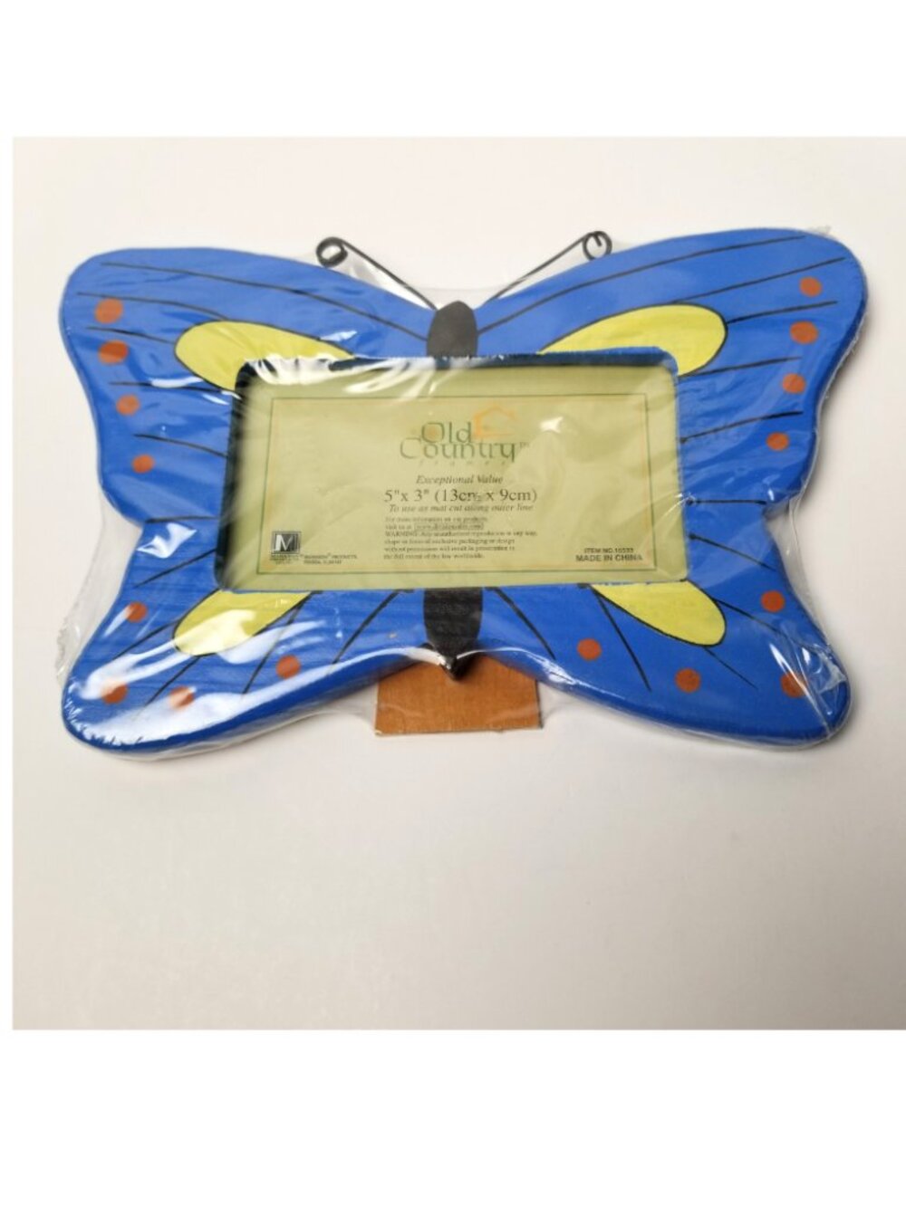 Butterfly Picture Frame Wood Blue Yellow 5x3 Photo Cottage Spring Decor Gift